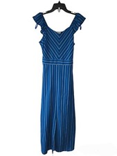 Monteau Women's Split Hem Lined Maxi Dress Blue/ White Striped Size M NEW 