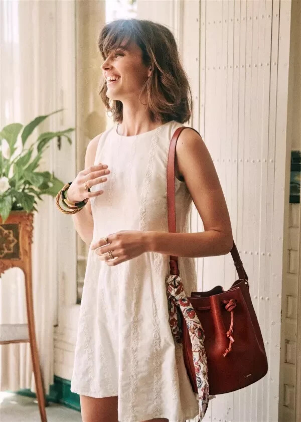 Sezane Robe Loulou Mini Dress S 36 Women's Floral Embroidered Ivory Cotton  44518