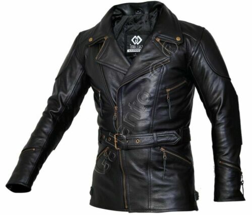 Chaqueta de motociclista de cuero larga Eddie 3/4 para hombre - elegante y protectora - Imagen 2 de 17