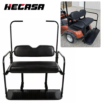 For EZGO TXT Model Golf Cart Rear Flip Seat Kit w/Roof Support Black Cushion Pad