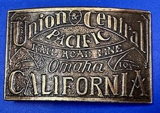 Central & Union Pacific Rail Road Omaha to California Train Theme Belt Buckle