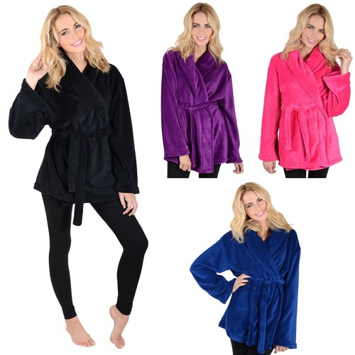 Ladies Luxury Fleece Mini Short Bathrobe Womens Short Dressing Gown  Housecoat | eBay