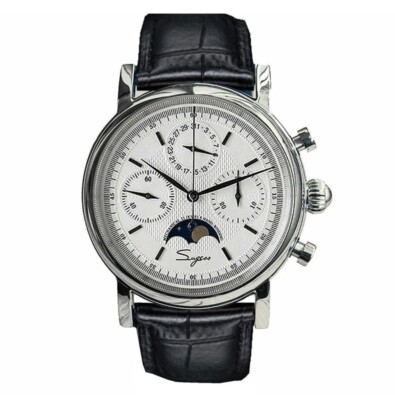 Sumess S426 Mechanischer Chronograph Stahl Weiß Leder Mondphase Herrenuhr