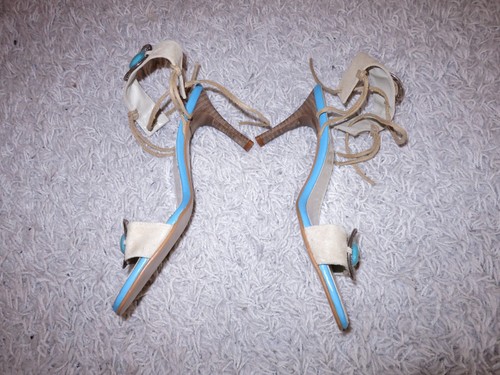 APART Leder High Heels Sling Sandalette Sandale Türkis Beige mit Verzierungen 39 - Bild 9 von 13