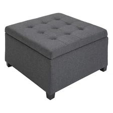 Fabric Tufted Storage Ottoman with Flip Top Seat Lid Metal Hinge Stable Wood New