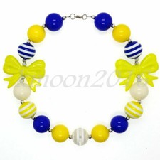 Fashion Women Yellow Bow Blue Chunky Beads Kids Gumball Bubblegum Necklace Gift