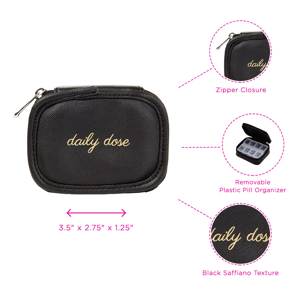 Miamica Black Saffiano Daily Dose Pill Weekly Case Storage Box Trendy