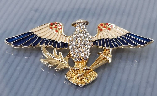 Vintage EISENBERG ICE Eagle Rhinestone Enamel Gold tone Brooch
