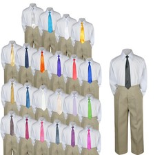 3pc Set Baby Boy Toddler Wedding Formal Shirt KHAKI Pants Necktie Suit S-7