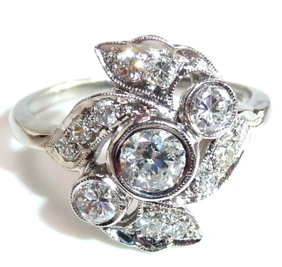 Ring 900 Platin + Iridium 0.88 ct Diamanten Gr 58 / 18,8 mm änderbar 6,5g ANTIK - Bild 1 von 4