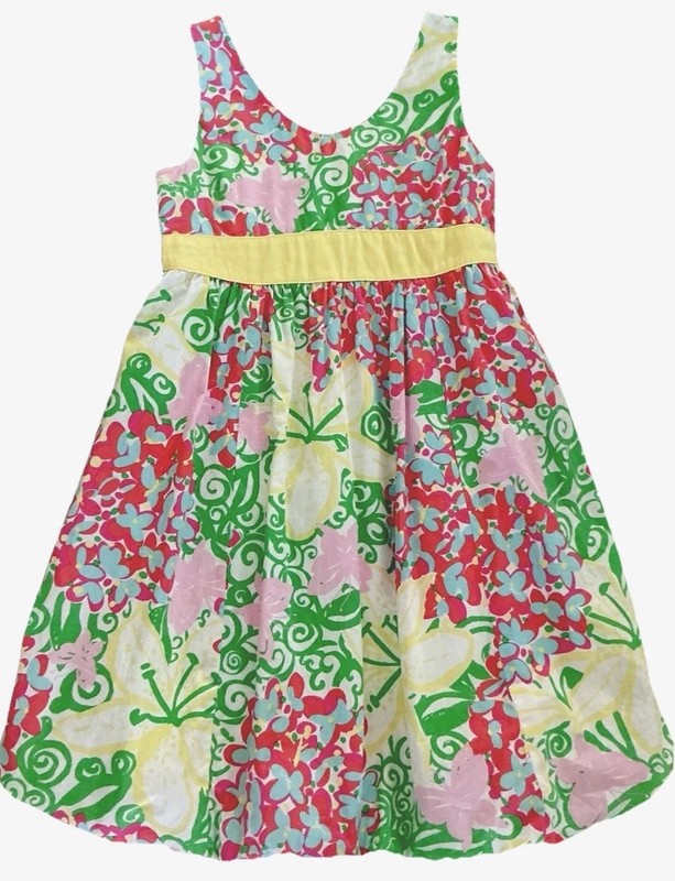 LILLY PULITZER-Sz.10-Youth Girl’s Sundress-Multicolor Floral-Bubble Hem-V-Neck 