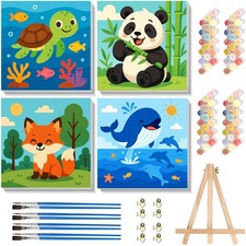 4 Pack Paint by Numbers Kit for Kids with Frame,Cute Animals Kids Paint by Nu...