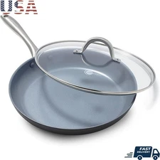 12 Inch Ceramic Nonstick Frying Pan Skillet W/ Lid Oven Safe PFAS Free Cookware