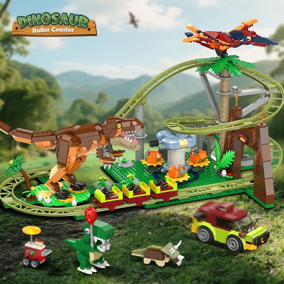 Dinosaur Roller Coaster Building Set - 1222PCS Rollercoaster Building Toy with 4 - Image 2 of 4