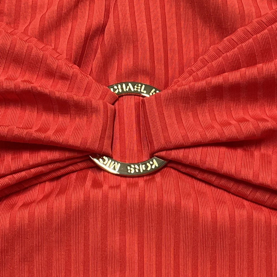 Traje de baño Michael Kors para mujer 10 coral naranja icónico faja anillo logotipo acanalado resort Foto 3 de 4
