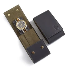 BUREI Leather Watch Travel Case Pouch Portable Watch Case for Men Single Watc...