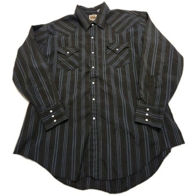Ely Cattleman Men s Shirt Size 2XL Gray/Blue Striped Pearl Snap Cowboy Rodeo 