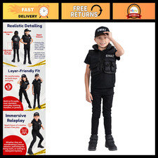 Kids SWAT Costume Vest Cap Set - Police Dress Up Outfit for Boys Girls