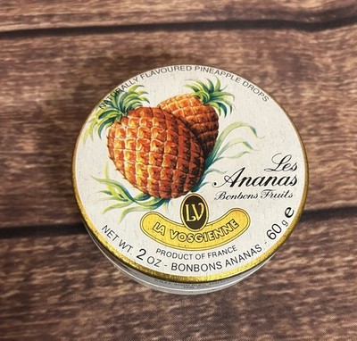 Vintage De La Vosgienne Les Ananas Flavored Drops Tin Empty 3'' Pineapple