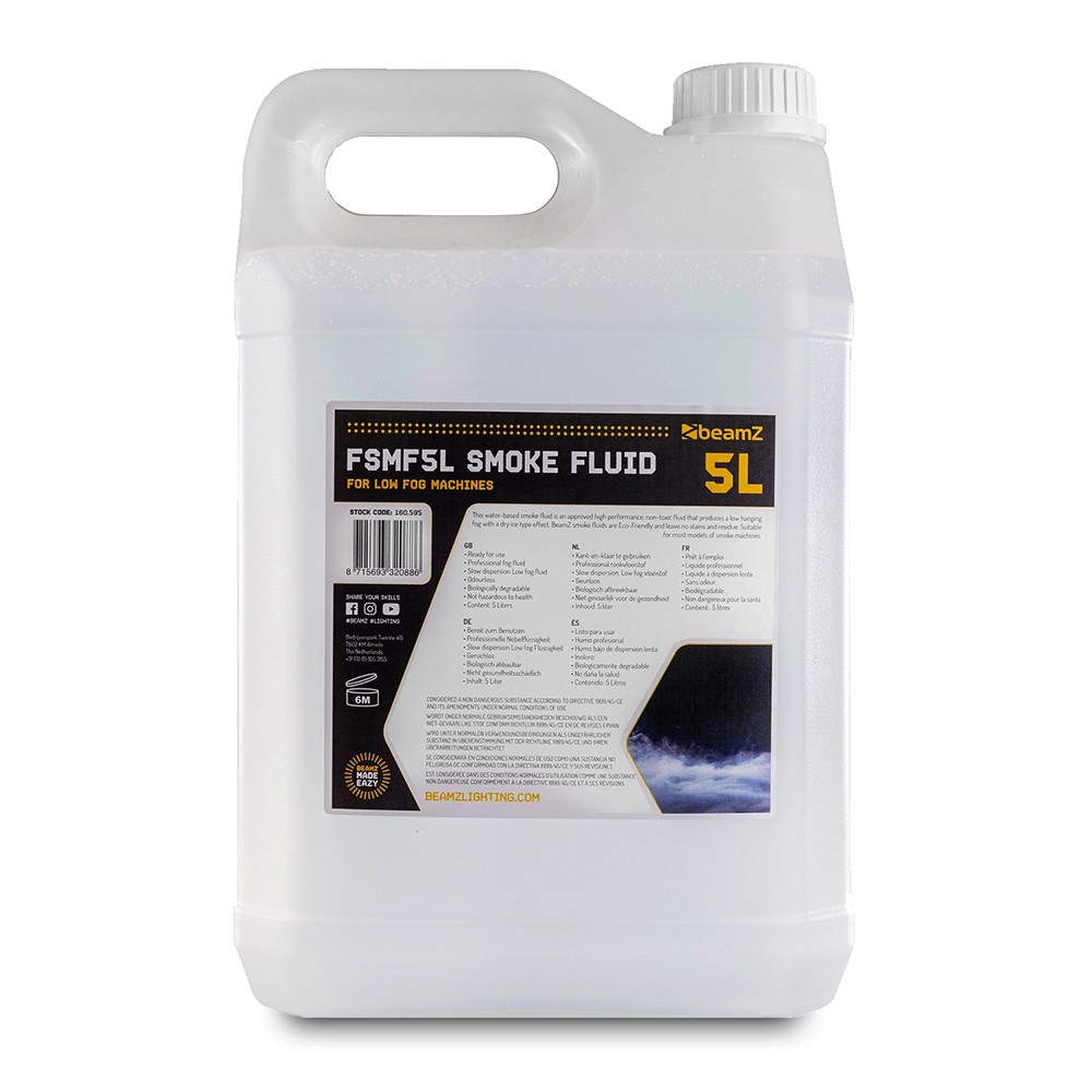 BeamZ FSMF5L Smoke Machine Fluid 5L Low Fog Liquid for Parties & Events