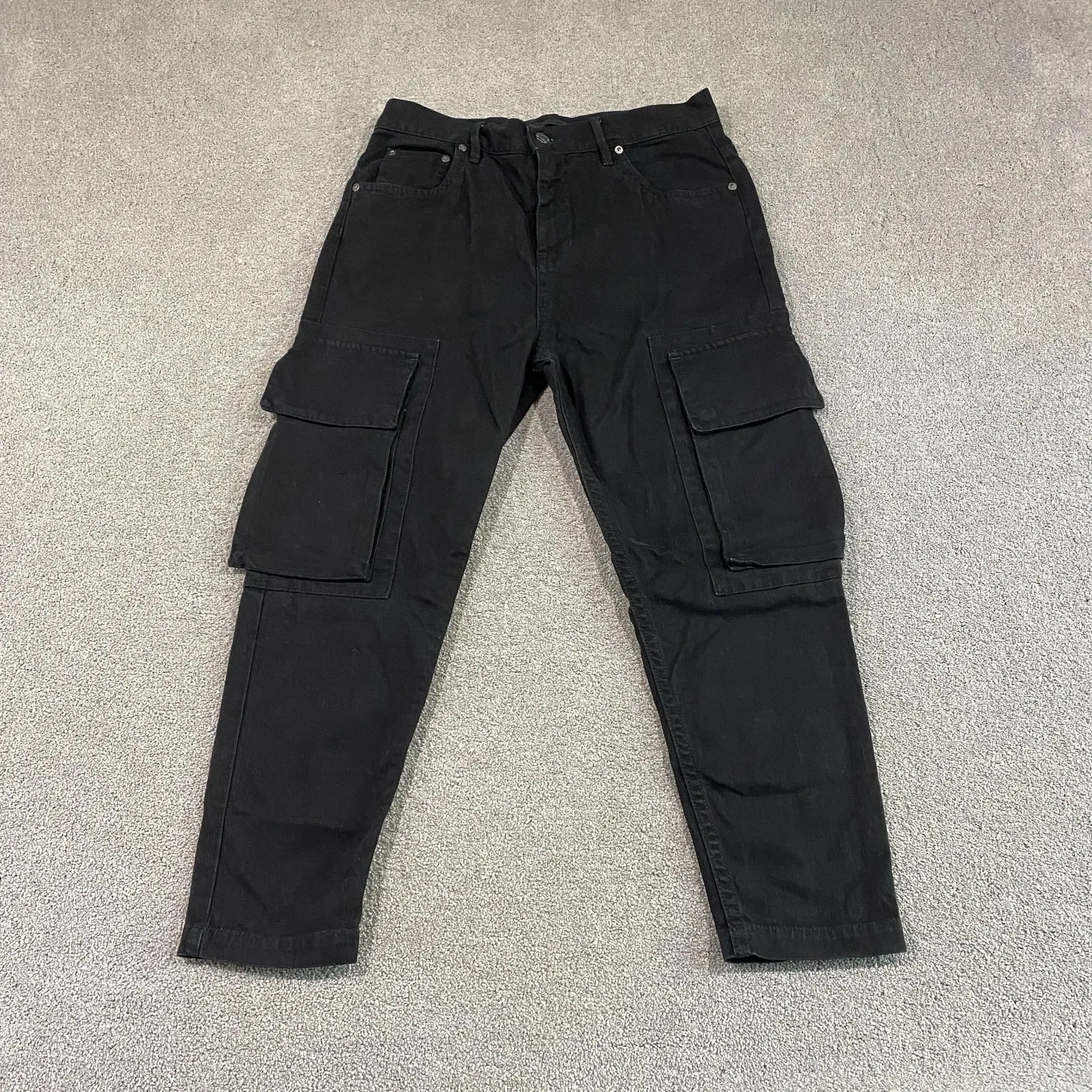 Helmut Lang Jeans Mens Size 32 Black Denim Cargo Stretch Tapered Made Italy