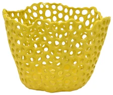 Large Yellow Ceramic Sculptural Bowl Abstract Centerpiece Contemporary Free Form