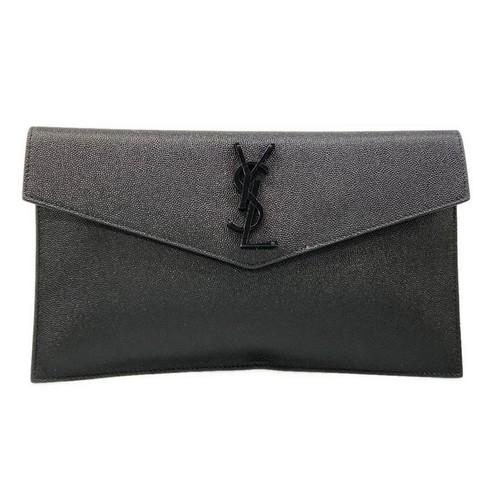 YSL Black Leather Envelope Clutch Bag Used with Dust Bag