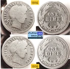 Antique 1916⌛US Mint Silver Barber Dimes🪙As Depicted🪙
