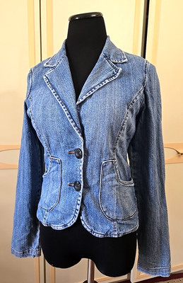 Y2K Vintage Denim Jacket by Blue Asphalt~Blazer Cut, Retro, Soft Blue, Fitted, M