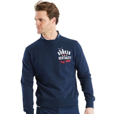 Bunker Mentality Mens Navy Blue Plays Superb Golf Sweatshirt Elbow Patches Large