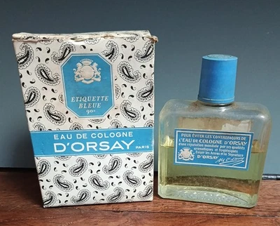 Flacon D'Orsay Paris Eau de Cologne Étiquette Bleue 90° 120 ml Vintage Boîte - Photo 1/4