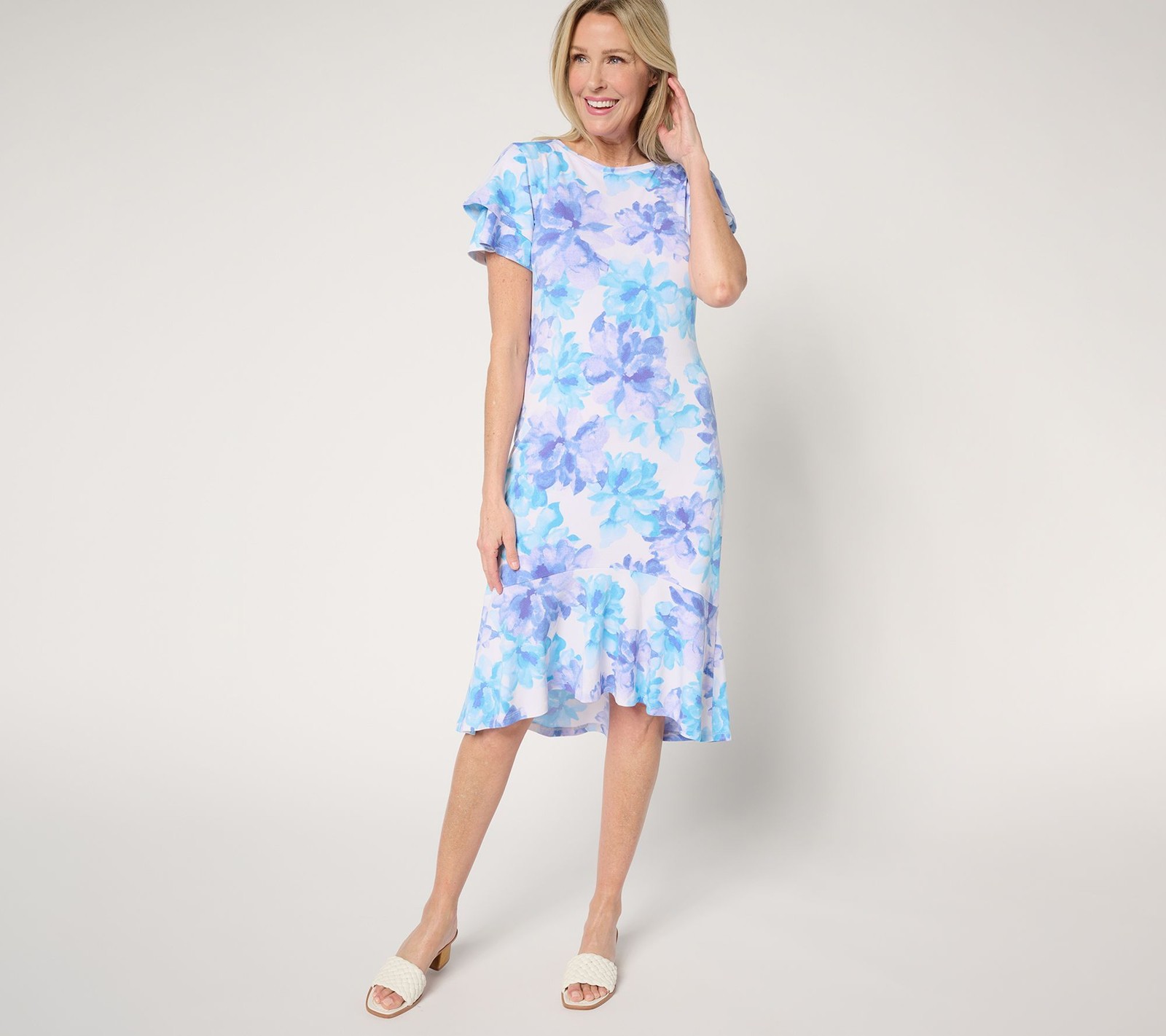 SUNNYLiFE Women's Dress Sz M Caviar Crepe Ruffle Detail Blue A706489