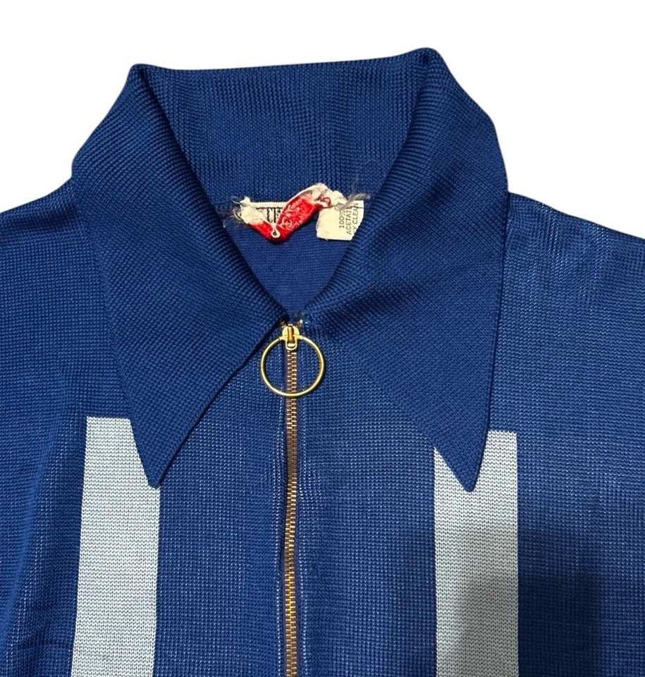 Camisa Vintage Años 60 Cremallera Frontal Acetato Cuello Daga Azul Para Hombre’s S MOD Continental Foto 3 de 4