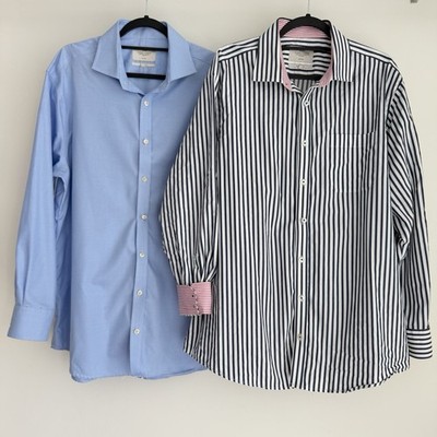 Hawes & Curtis Dress Shirt Sz 18 Striped Check Classic Fit Non Iron Lot Of 2