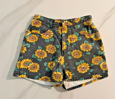 Vintage 90s Cyclone Sunflower Print Denim Shorts Women s Size 9 Black Floral
