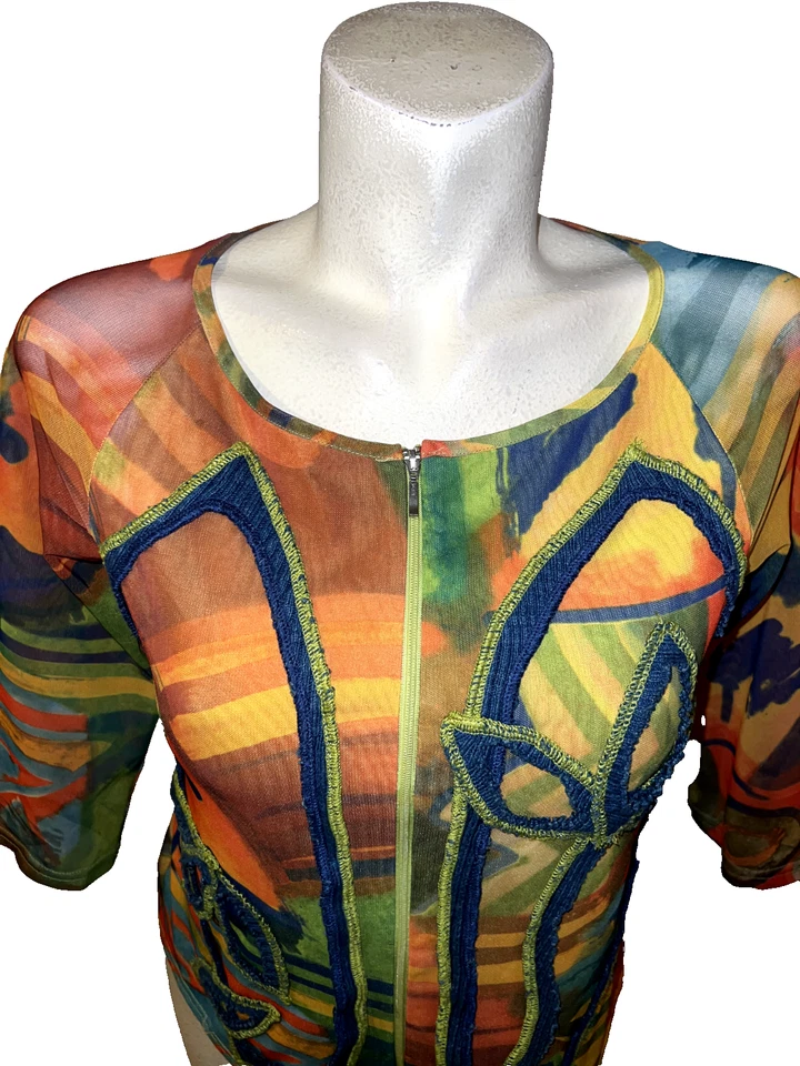 Camisa ANGEL II Top Talla S Malla Colorida Adornada Manga 3/4 Arte Para Usar Cremallera Foto 2 de 4
