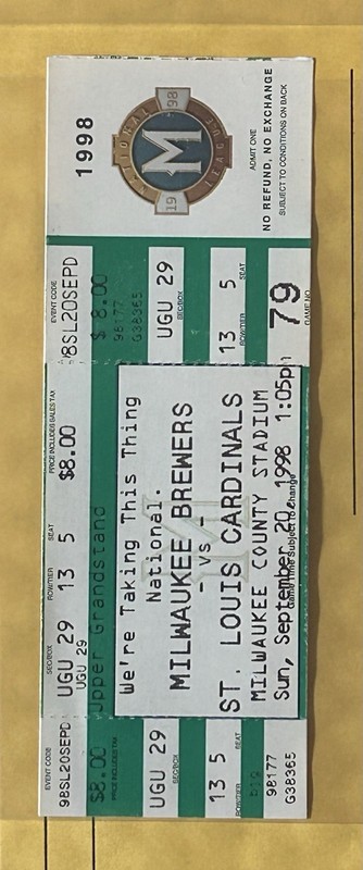 1998 St. Louis Cardinals Sept 20 1998 Mark McGwire 65th Home Run Ticket