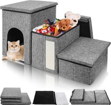 Dog Stairs Small Dogs 3 Tiers Dog Step W/ Storage Foldable Older Cat Ramp