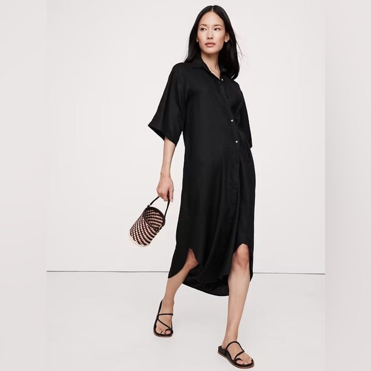 navy blue dress for baby girl NWT! Banana Republic Black Linen Asymmetrical Shirt Dress - Size XXL