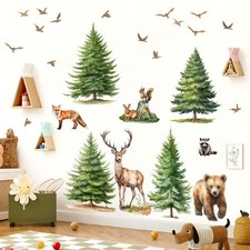 Large Pine Tree Wall Decals Forest Animals Wall Stickers for Playroom Nursery...