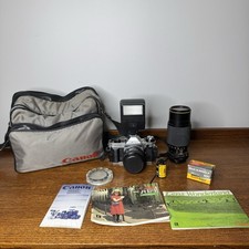 Canon AE-1 Program 35mm SLR Film Camera Silver w/Lenses Speed flash Tested Works