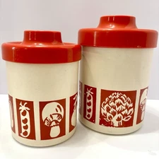 Vintage Retro Style  70's ATAPCO Nesting Vegetable Theme Metal Canister Set of 2