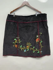 VTG 90s Folk Art Style Skirt Painted Floral Corduroy Fairy Cottage Grunge Sz 24