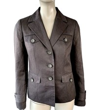 Ann Taylor Loft Linen Blend Buttoned Down Blazer Jacket Tailored Size 2 Brown