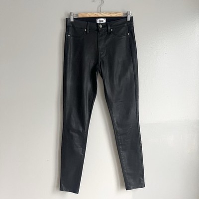 Paige Jeans Hoxton Ultra Skinny Jeans in Black Silk Coated Denim Mid Rise 27
