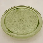 Sunflower Patterned Green Depression Glass Cake Plate 10"