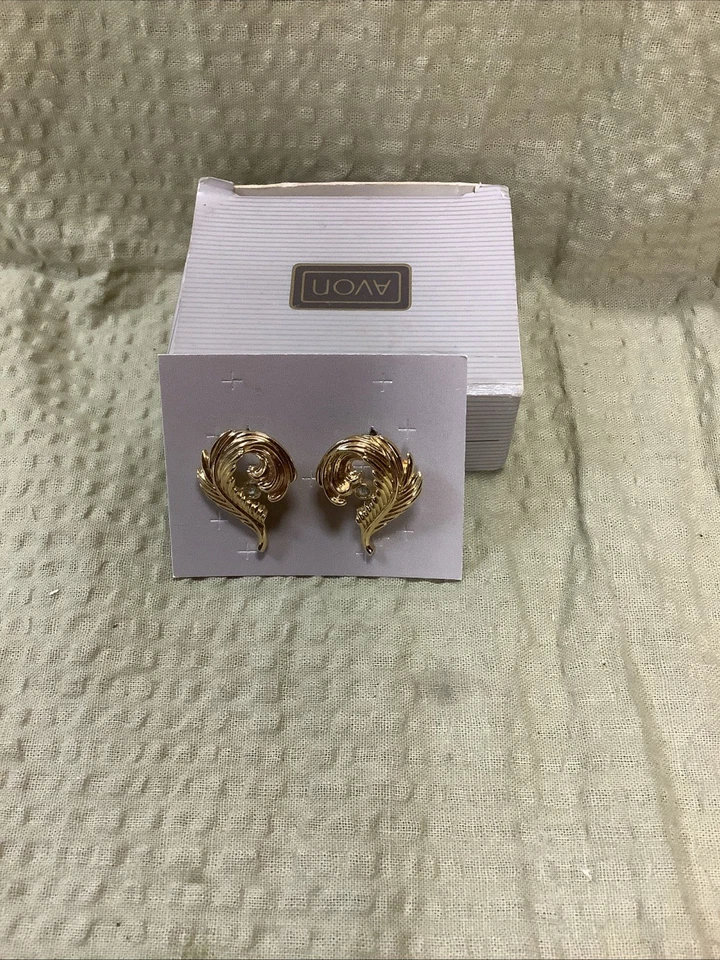 雅芳羽毛耳环穿孔金色带水钻复古 — 第 3/4 张图片