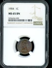 UNITED STATES 1904 INDIAN HEAD PENNY SMALL CENT COIN NGC MS 65 BN        A3