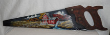 Hand Painted Vintage Saw  Old Red Mill w/Waterwheel  Fall Scene  Signed