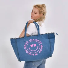 Navy Collection Blue Color Two Hearts Tote Bag NWT (17.7"x7.9"x13.4")